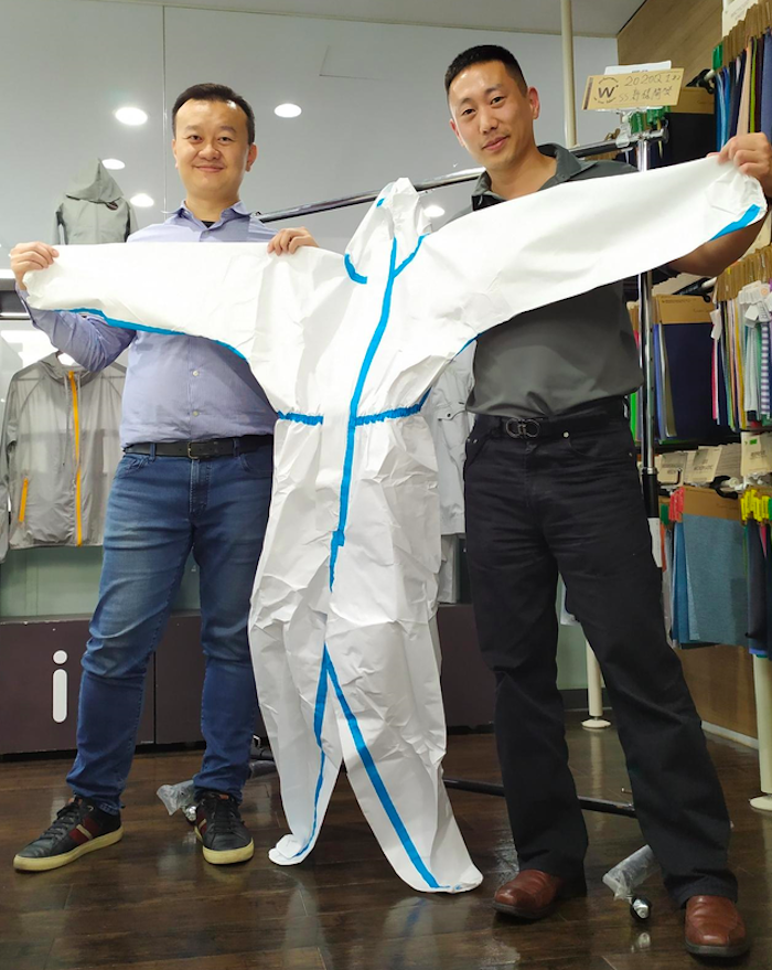 Canadian entreprenuer Ed Shim (left) and his personal protection equipment.