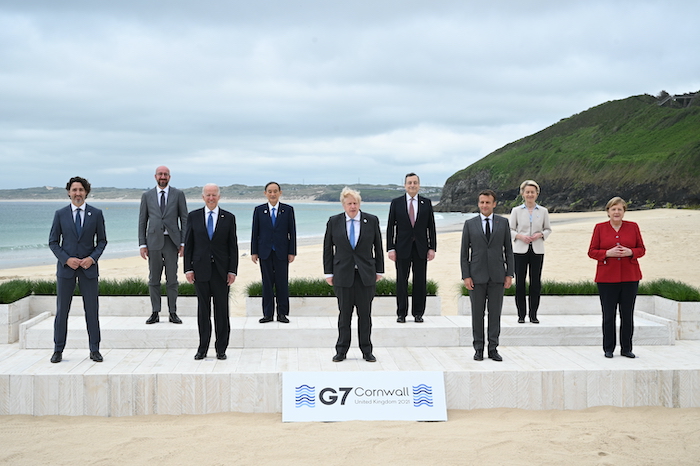 G7 leaders pictured on beach in England in June 2021