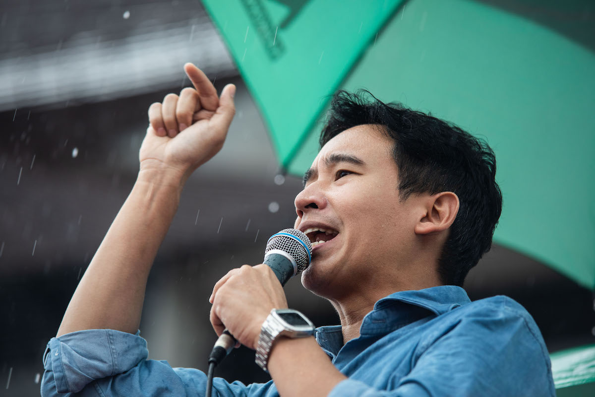 Pita Limjaroenrat leader of Thailand's Move Forward Party speaks to supporters in Pattaya, Thailand on July 22, 2023