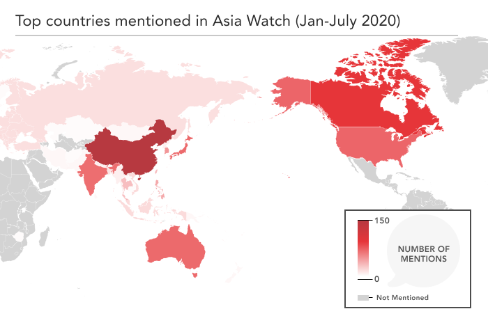 Heatmap of APF Canada's Asia Watch coverage