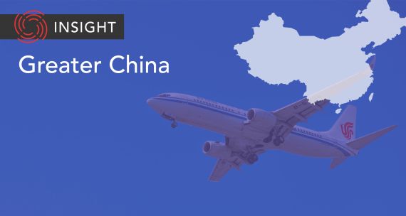 Airliner flies above Greater China banner