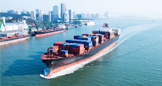 Image of cargo ship leaving Vancouver harbour