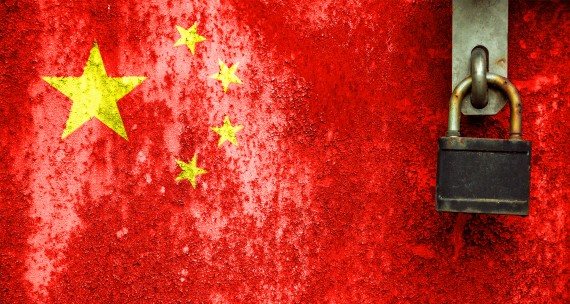 Conceptual image of Chinese flag with COVID lockdown 
